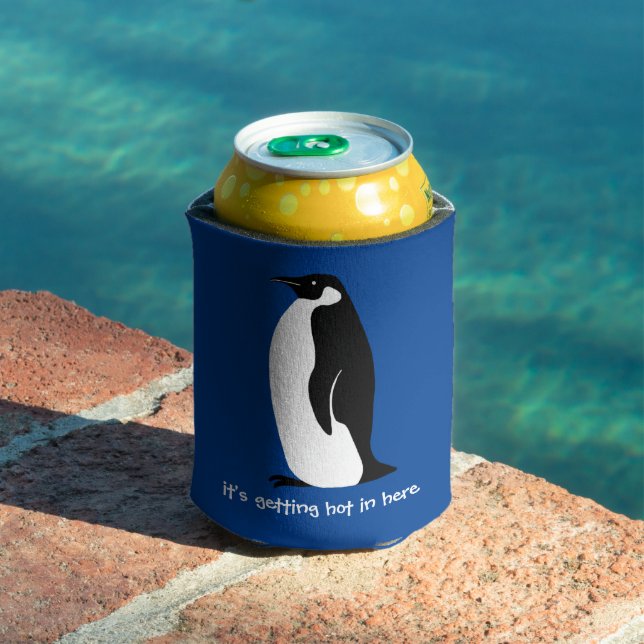 CUSTOM Cute Penguin Hot in Here Blue Black White Can Cooler (In Situ Pool)