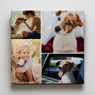 Custom Cute Pet Dog Cat Family Photo Collage Canvas Print