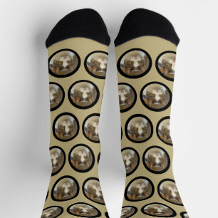 Custom Cute Pet Face Photo Sand Ecru Customised Socks