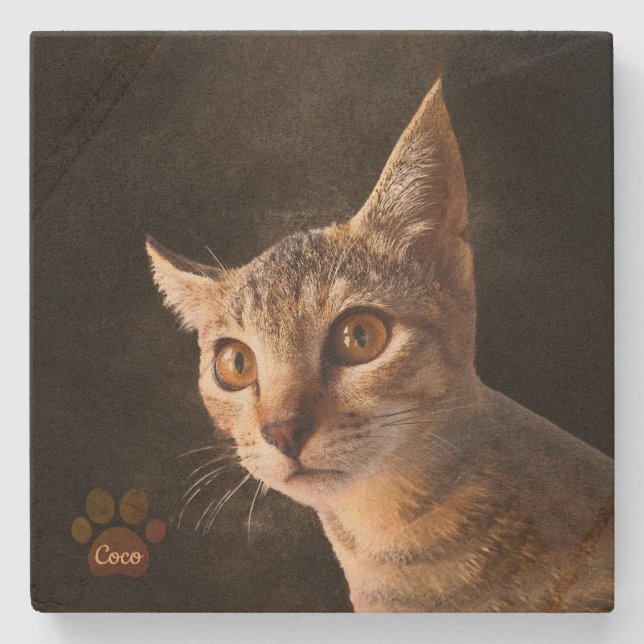 Custom Cute Pet Kitten Cat Dog Photo Template Stone Coaster (Front)