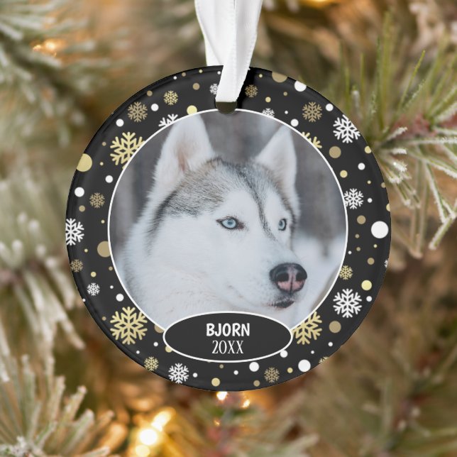 Custom Cute Pet Photo 1st Christmas On Snowflakes Ornament (Tree)