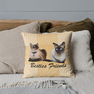 Custom Cute Pet Siamese Cat Photo Beige Chequered Cushion