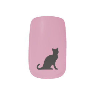 Custom cute pink and black cat lover design minx nail art