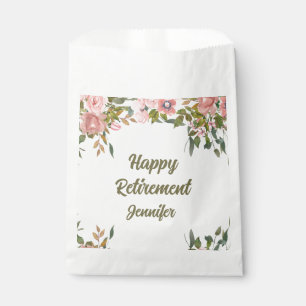 Custom Cute Pink Floral Greenery Happy Retirement Favour Bag