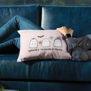 Custom Cute Pink Friendly Ghosts Spooky Season Lumbar Cushion