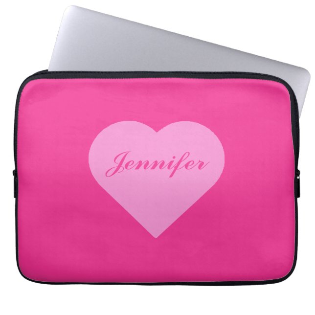 Custom cute pink minimalist calligraphy script  laptop sleeve (Front)