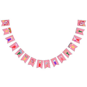 Custom cute pink  Rainbow Unicorn Birthday party Bunting