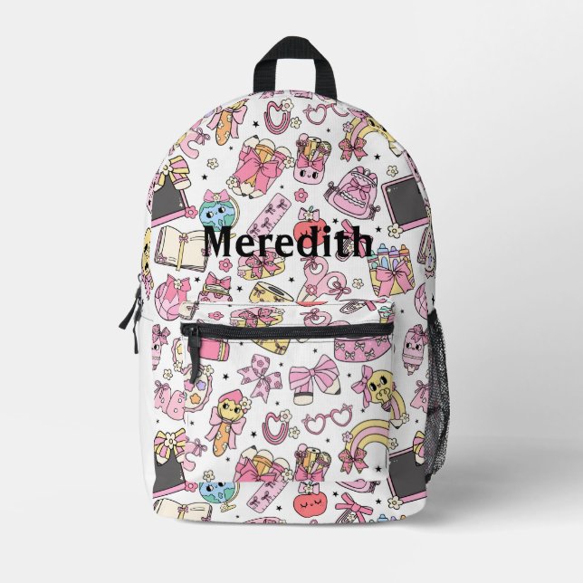 Custom Cute Pink Retro Back To School Backpack (Front)