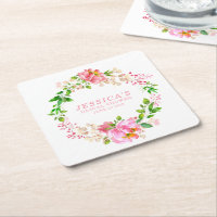 Custom Cute Pink Watercolor Flowers Shower Name