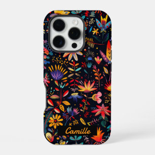 Custom Cute Pretty Colourful Botanical Art Midnigh iPhone 16 Pro Case