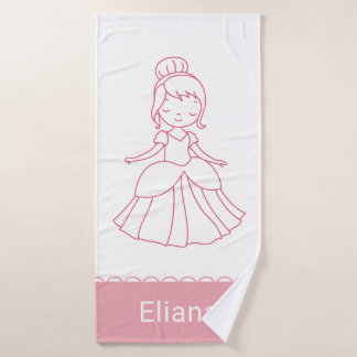 Custom Cute Princess Girl Pink White Bath Towel Set