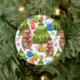 Custom Cute Quokka Christmas Ceramic Ornament