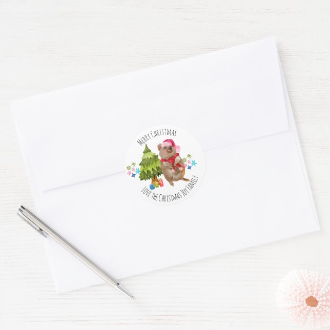 Custom Cute Quokka Christmas Classic Round Sticker (Envelope)