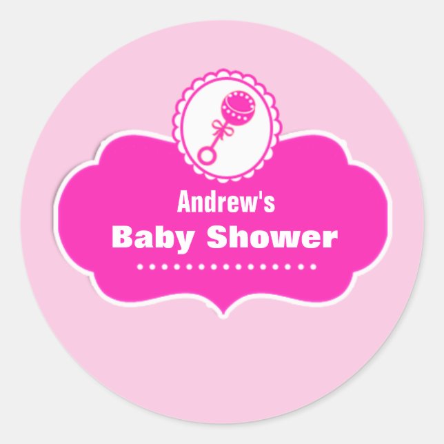 Custom Cute Rattle Baby Shower Favour Sticker (Front)