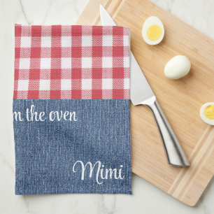 Custom Cute Red & White Check Blue Denim Tea Towel