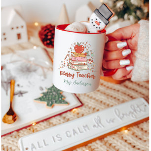 Custom Cute Retro Merry Teacher Christmas Mug
