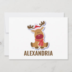 Custom cute Rudolph reindeer Santa Claus Christmas Thank You Card