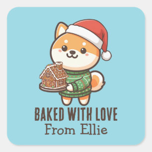 Custom Cute Shiba Inu Christmas Made with Love Square Sticker