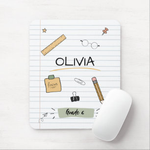 Custom Cute Sketch Doodles Kids Back To School Mouse Pad