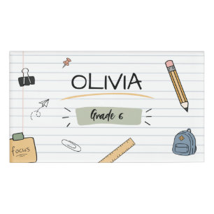 Custom Cute Sketch Doodles Kids Back To School Name Tag