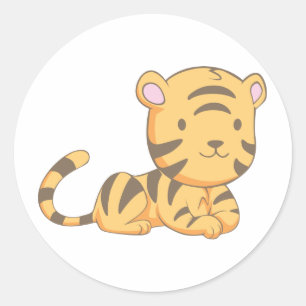Custom Cute Smiling Cartoon Baby Tiger Cub Classic Round Sticker
