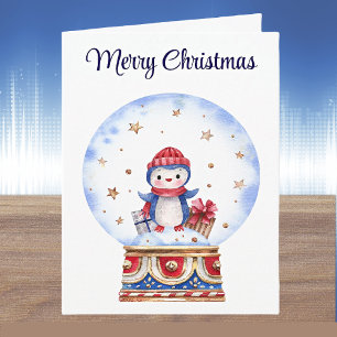 Custom, Cute Snow Globe Penguin Christmas Card