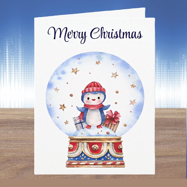 Custom, Cute Snow Globe Penguin Christmas Card (Creator Uploaded)