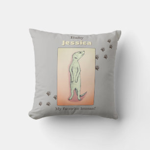 Custom Cute Soft Grey Peach Meerkat Baby Name Cushion