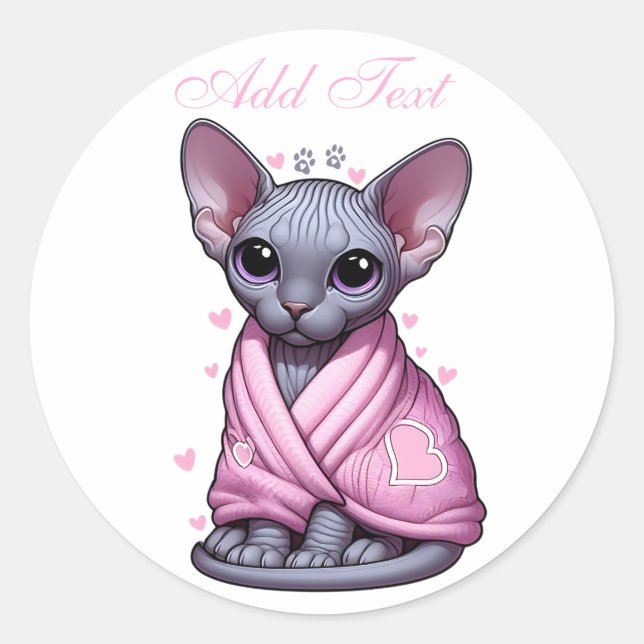 Custom Cute Sphynx Kitten Cat Personalised  Classic Round Sticker (Front)