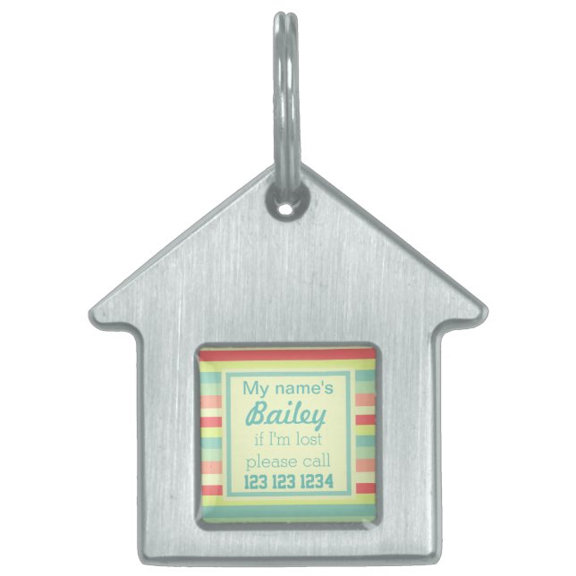 Custom Cute Summer Stripes Pet ID Tag (Front)
