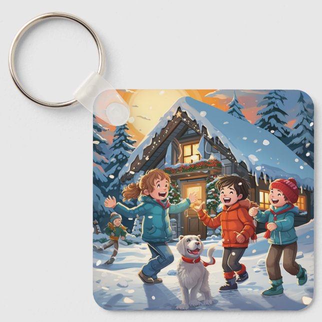 Custom Cute Two Photo Double Sided Personalised Key Ring (Front)