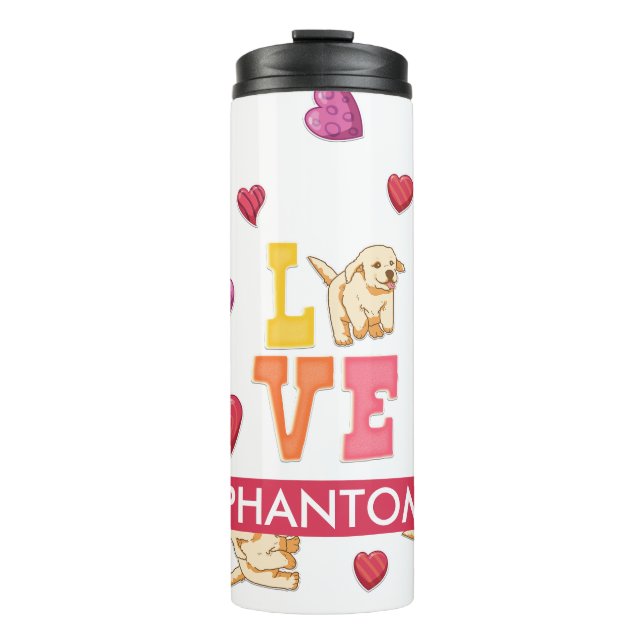 Custom Cute Valentine's Day Golden retriever Dog Thermal Tumbler (Front)