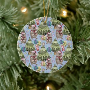 Custom Cute Vintage Christmas Quokka Ceramic Ornament