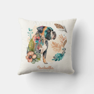 Custom Cute Watercolor Floral Boho Bulldog Cushion