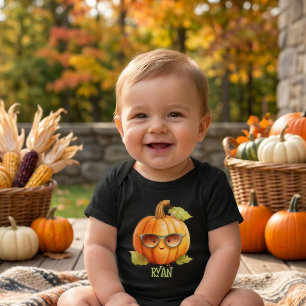 Custom Cute Watercolor Pumpkin Patch 1st Birthday Baby Bodysuit