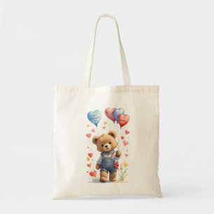 Custom Cute Watercolor Teddy Bear Valentines Day Tote Bag