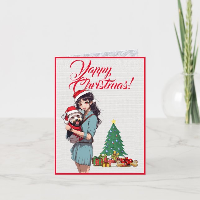 Custom Cute Westie Dog With Little Girl Christmas Card (Front)