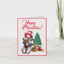 Custom Cute Yorkie Dog With Little Girl Christmas