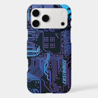 Custom Cyber Blue PCB Circuit Board Tech Art