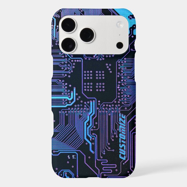 Custom Cyber Blue PCB Circuit Board Tech Art (Back)