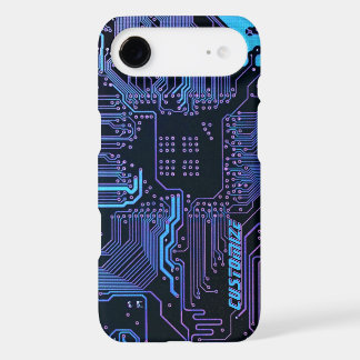 Custom Cyber Blue PCB Circuit Board Tech Art
