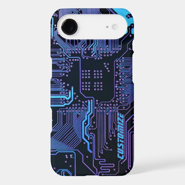 Custom Cyber Blue PCB Circuit Board Tech Art (Back)