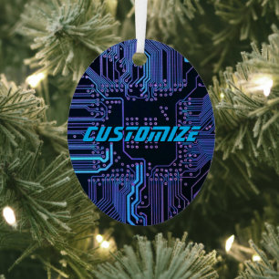 Custom Cyber Blue PCB Circuit Board Tech Art Metal Tree Decoration