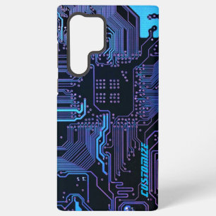 Custom Cyber Blue PCB Circuit Board Tech Art Samsung Galaxy Case