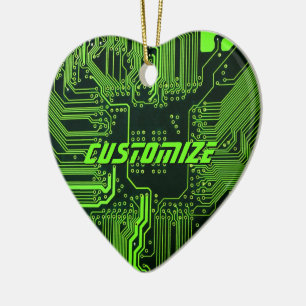 Custom Cyber Green PCB Circuit Board Tech Art Ceramic Ornament
