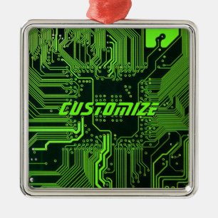 Custom Cyber Green PCB Circuit Board Tech Art Metal Ornament