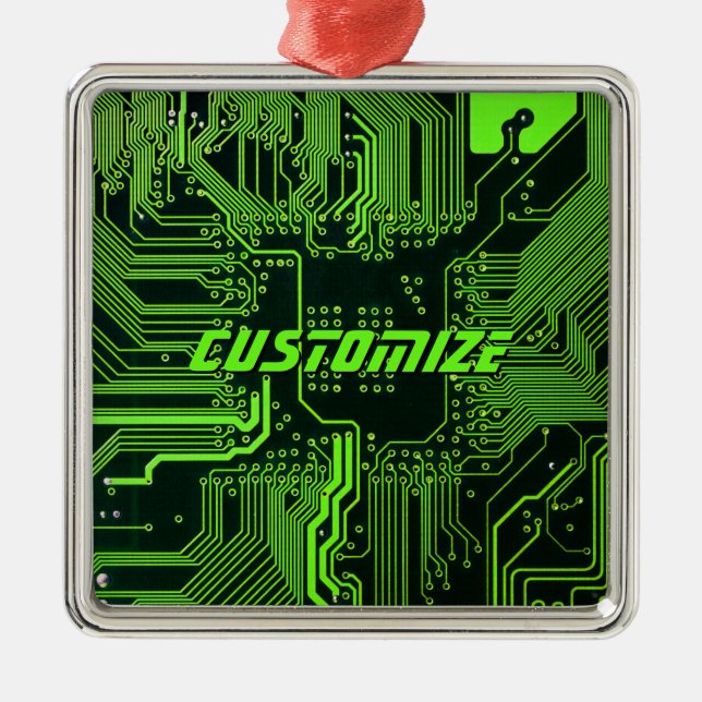 Custom Cyber Green PCB Circuit Board Tech Art Metal Ornament (Front)