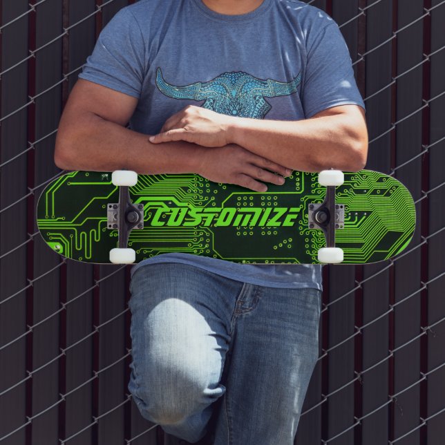 Custom Cyber Green PCB Circuit Board Tech Art Skateboard (Outdoor 3)