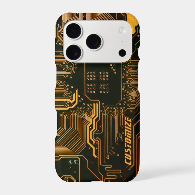 Custom Cyber Orange PCB Circuit Board Tech Art (Back)