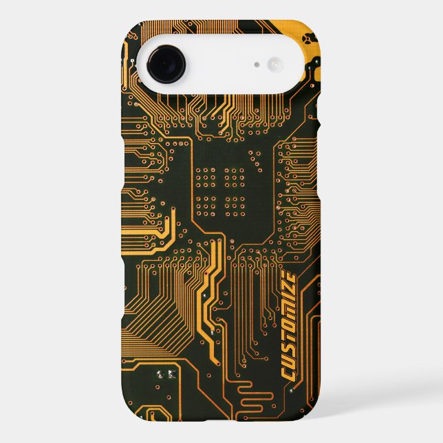 Custom Cyber Orange PCB Circuit Board Tech Art (Back)